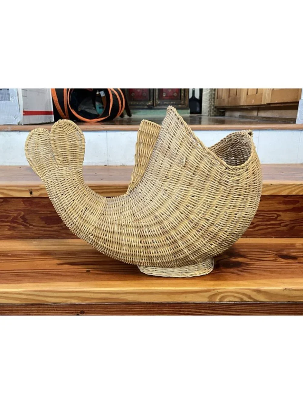 Large Vintage Wicker Whale Fish Basket Hollywood Regency Coastal Decor Hamper
